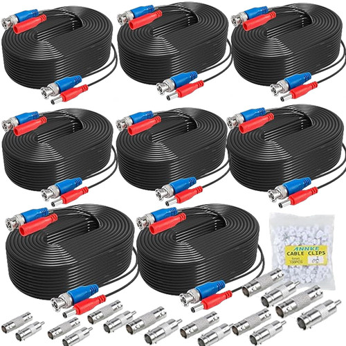 5iktery 8 Pack 15M/50ft Video Power Cables BNC Cables Surveillance Camera Cables for CCTV Security DVR System, Free 16x BNC Connectors and 100pcs Cable Clips