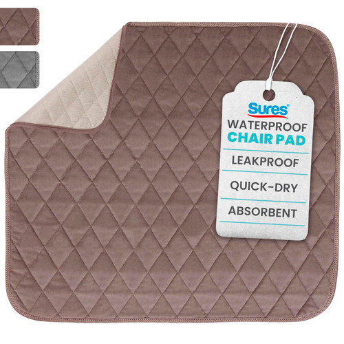 Sures Waterproof Chair Pads for Incontinence (22" x 21") - Washable, Waterproof Seat Protector - Chair Protector Seat Cover - Absorbent Pad for Bed, Seat, Car, Wheelchair & Recliner (Brown, 1 Pack)