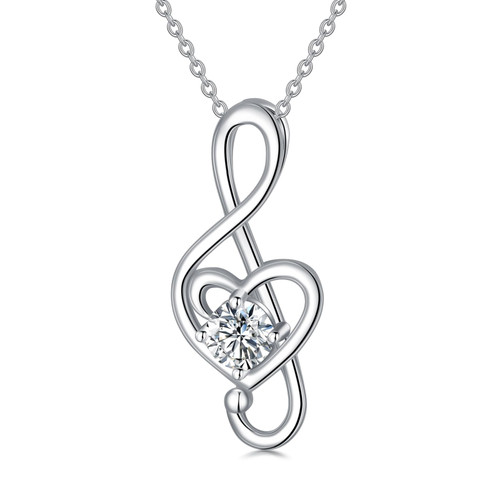 HPQQ Music Note Necklace 925 Sterling Silver Treble Clef Pendant Necklace Diamond April Birthstone Jewelry for Women Her Music Lovers Student Teacher Birthday Christmas Gifts