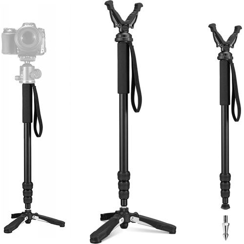 Trakiom Monopod Tripod with Rotatable Removable Rubber Yoke Adjustable Rest Pole for Tripod with Tri-Stand Tripods Base, Monopod for Outdoor Activities, Black