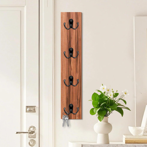 Omiotion Wall Mounted Vertical Key Holder with Hooks – Wooden Key Rack Organizer for Entryway, Garage, Laundry Room, RV – Space-Saving Storage for Keys, Wallets, Dog Leashes & Accessories