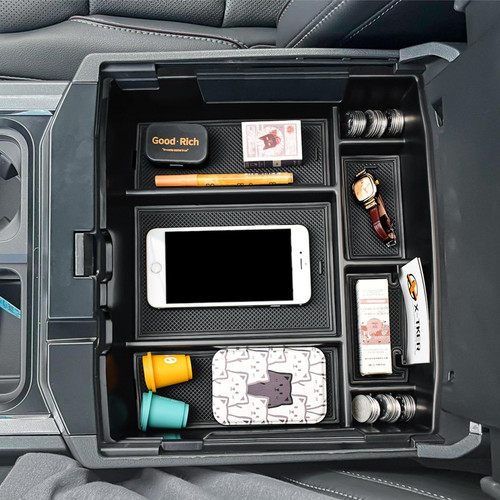 X-TKER Center Console Organizer Insert Tray Compatible with 2023-2025 2026 Ford F250 F350 F450 F550 Super Duty Accessories, Armrest Storage Box Secondary Compartment (Full Console w/Bucket Seats ONLY)