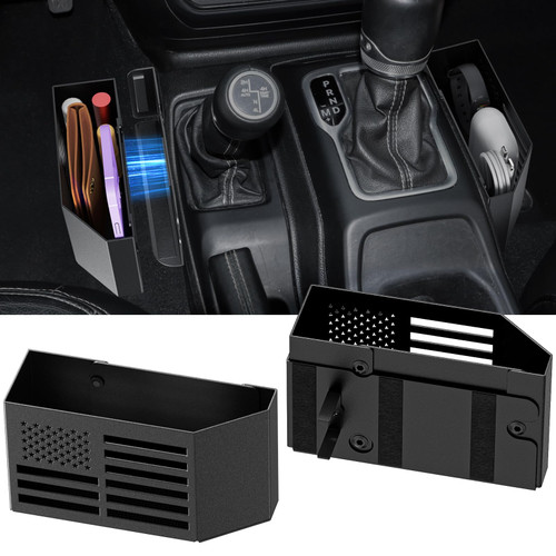 DIAMOOKY Upgraded Metal Magnetic Center Console Organizer for Jeep Wrangler JL/JLU/4XE 2018-2026 & Gladiator JT 2026 2025 2024 2023 2022-2020 Accessories Gear Shift Storage Box, Flag (Not for JK/JKU)