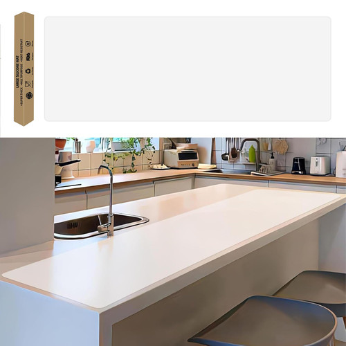 Large Silicone Mat, 78.7”x 15.7” Extra Thick Heat Resistant Mats, Nonslip Kitchen Countertop Protector Mat, Cuttable Waterproof Counter Protector Mats for Kitchen Island Workbench (Semitransparent)
