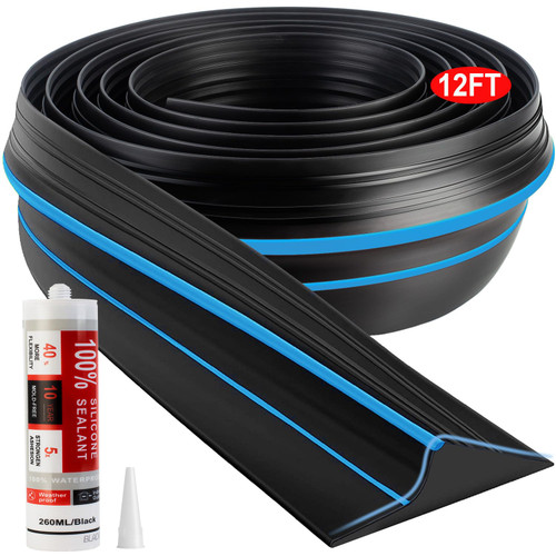 Jin&Bao Universal Garage Door Threshold Seal Strip 12FT Kit, Bottom Waterproof Rubber Weather Stripping Replacement（Blue, 1 Adhesive）
