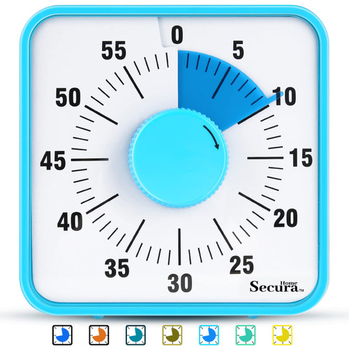 Secura Home 60-Minute Visual Timer, 7.5 Inch Oversize Countdown Timer Clock for Kids and Adults, Durable Mechanical Time Management Tool with Magnetic Backing （Sky Blue）