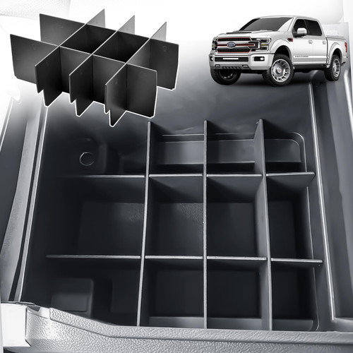 Center Console Organizer Compatible with Ford F150 2015-2020, F250/F350/F450 SuperDuty 2017-2022, Expedition 2018-2024 Accessories, Middle Console Organizer Divider (full console w/bucket seats ONLY)