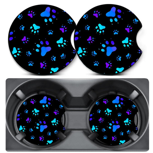2 Pack Car Coasters for Cup Holders,Blue Dog Paw Car Cup Holder Coasters,2.75" Universal Size Anti Slip Rubber Mat,Automotive Interior Accessories,Automotive Cup Holder Decor,Dog Gifts for Women Men