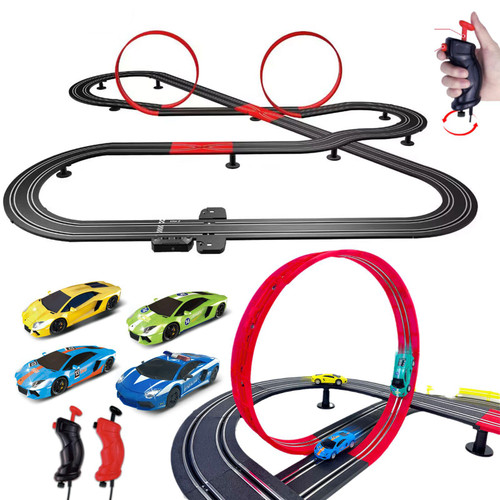 GINCHO High Speed Series Tram Dual Track Set, 8.2m Electric Track with 3 Vehicles Slot car Racing, Comes with 2 Hand Controls and Track Parts and a Lap Counter，Toys Gifts for 8 9 10 11 12 Boys Girls
