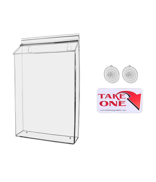 2 Pack Suction Cup Outdoor Brochure Holder Holds 8.5 x 11 Inch Flyers and Advertisements Window or Glass Wall Mount Includes Take One Sticker Clear Acrylic Handout Box by Marketing Holders