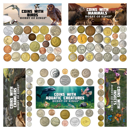 Animal Fantasy Coins Collection - 100 Different Novelty Tokens - European, Asian, American, and African Wildlife - Birds, Mammals, Marine Animals