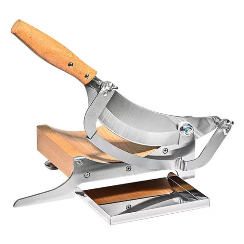 Multi-Function Arc-Shaped Dried Meat Slicer - Adjustable Thickness Stainless Steel Manual Slicer, Wooden Handle, Ideal for Vegetables, Meat, Cheese, Essential Kitchen Tool