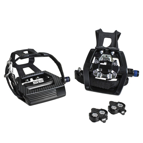 BV Bike Pedals Shimano SPD/Look Delta Compatible 9/16'' with Toe Clips - Peloton Pedals for Regular Shoes - Toe Cages for Peloton Bike - Exercise Bike Pedals - Universal Fit Bicycle Pedal
