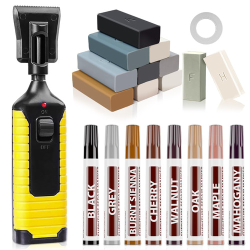 Hardwood Floor Repair Kit -11PCS Laminate Vinyl Floor Wax with 8PCS Wood Furniture Touch Up Marker,Professional Restoration The Scratches, Stains,Holes on Any Wood Floor and Wooden Furniture