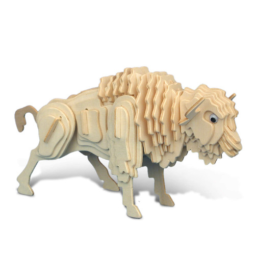 Puzzled 3D Puzzle Buffalo Wood Craft Construction Model Kit, Fun & Educational DIY Bison Wooden Animal Toy Assemble Model Unfinished Crafting Hobby Puzzle, Build & Paint for Decoration 54 Pieces Pack