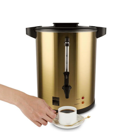 Perossia 6L Coffee Urn, Hot Beverage Dispenser, Hot Water Urn, Commercial Grade Double Wall Stainless Steel, Electric Coffee Percolator, Large Coffee Maker for Party, Home, Catering, 38-Cup,Gold Color