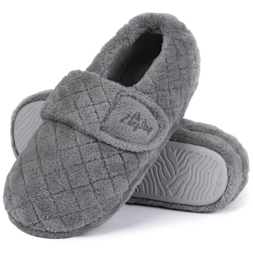 LazyStep Women's Nana Adjustable Slippers with Wide Width, Soft Curly Memory Foam Loafer Closed Back Slippers for Ladies Indoor (Grey, Size 7-8)