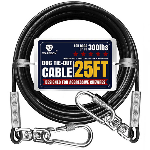 Tie Out Cable for Dogs Up to 300lbs,25ft Extra Strong 1000lbs Break Strength Tie-Out Tether Trolley Training Lead,Dog Run Cable for Yard Garden Park Camping Outside (300lbs 25ft, Black)