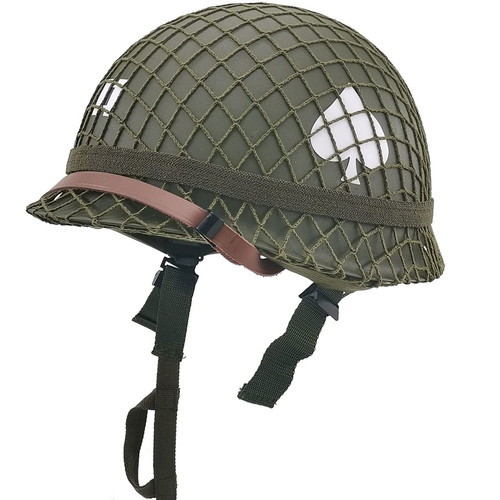 WW2 US Army M1 Helmet, WW2 Gear, WW2 Uniform, WW2 Helmet Metal Steel Shell Replica with Net/Canvas Chin Strap/Cat Eye Band DIY Painting