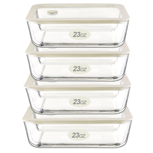 Urban Green Glass Food Container Set with Glass Lid, 4 Pack, Food Storage Containers Set, Airtight, LeakProof, 100% Plastic Free, Meal Prep Containers (White Color)