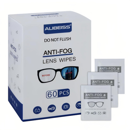ALIBEISS Anti-Fog Lens Wipes Pre-Moistened Anti-Fog Wipes, 6inch X 5inch,for Eye Glasses (60 Pack)