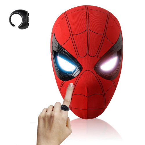 AUGMAXI Electric Spider Superhero Role-Playing Mask Toy with Moving Eyes and LED Lights - Remote Control Ring, Fun Gift for Men (red)