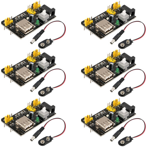MTDELE 6Pcs 3.3V 5V Breadboard Power Supply Module DC 6.5-12V Input with 6Pcs 9V Battery Clip Compatible with for Arduino Power Supply