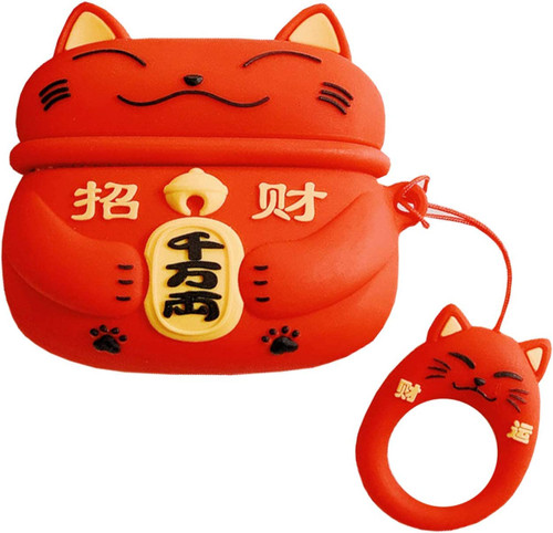 Yatchen for Airpods 3 Case,Cute 3D Cartoon Lucky Cat Airpods 3 3rd Generation Cover Kawaii Soft Silicone Protective Cover with Keychain Shockproof Charging Case for AirPods 3 for Girls Red