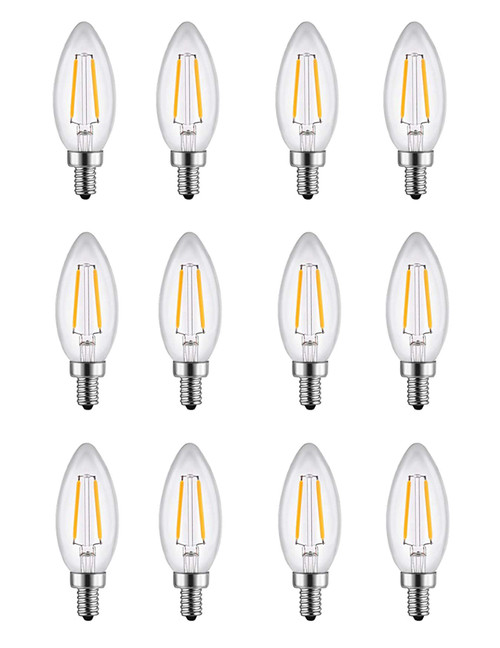 LUXON Clear Glass Edison C33 Torpedo Bullet Shape LED Light Bulb for Vintage Antique Chandelier and Candelabra 2W 2700K E12 Base 150 lm Warm White Energy Saving (12 Pack)