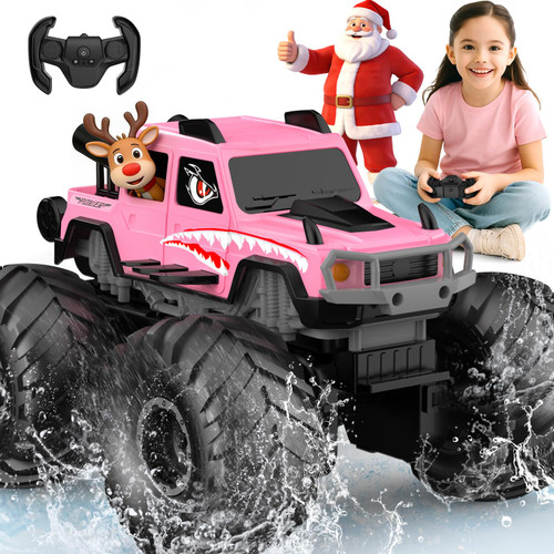 NQD® Monster Truck Toys, Waterproof 360°Rotate 4x4 RC Truck, Amphibious Remote Control Monster Trucks, 2.4GHz All Terrain Off-Road Pickup Toy RC Car for Gifts for Boys Kids Age 6 7 8 9 10 11 12+,Pink