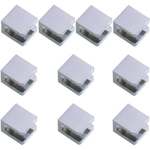 LukLoy Glass Shelf Clamp, Brass No-drill-on-glass Fixed Glass Clip Holder Bracket Support Glass Shelf U-Clamp (10, For 6~10mm glass)