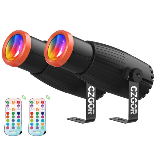Czgor 18W Pinspot Light, RGBW Mirror Disco Ball Spotlight with Remote Control, Manual Focus 4 in 1 LED 16 Light Colors, Super Bright Stage Lighting for DJ Party Club Bar Wedding, Orange-rimmed, 2 Pack