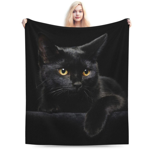 Black Cat Flannel Throw Blanket Lightweight Soft Warm Bed Throws for Home Couch Room Sofa Office Travel Camping Dorm Decor Adults Kids Gifts 50x40 Inch