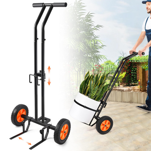 Plant Caddy with Wheels, Heavy Duty Plant Dolly Cart with Adjustable Grabbing Arm and Suction Cups for Plant Pots, Garden Pot Mover Trolley Cart with Strap, Ideal for Indoor and Outdoor Use, Black