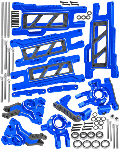 RCYouHott RC Upgrades Part for 1/10 Slash/Rustler/Jato/Stampede/Hoss 4X4 4WD VXL,Aluminum Suspension Arms & Caster Block & Steering Blocks & Rear Stub Axle Carriers & Arm Suspension Mount,Navy Blue