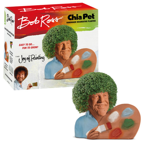 Chia Pet Bob Ross with Palette, Seed Pack Included, Decorative Pottery Planter, Easy to Do and Fun to Grow, Novelty Gift, Perfect for Any Occasion