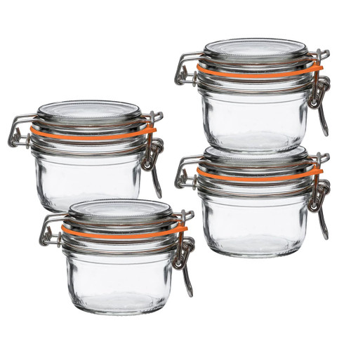 Le Parfait Super Terrine Jar | 4oz (Pack of 4) 125ml French Glass Jar, Airtight Rubber Seal & Glass Lid | Glass Jars for Kitchen Organization and Storage Containers for Essentials
