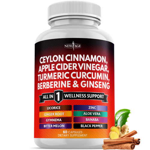 Ceylon Cinnamon, Turmeric, Apple Cider Vinegar, Ginseng, Aloe Vera, Berberine Plus Banaba, Ginger Root - 60 Count