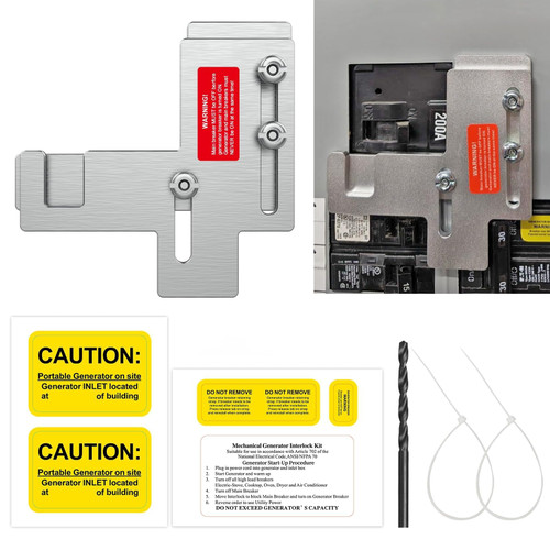 Generator Interlock Kit Compatible with Siemens or Murray 150 and 200 amp Panels, Generator Horizontal Electrical Interlock Kit, 7/8-1 1/4" inches Spacing Between Main and GEN Breaker