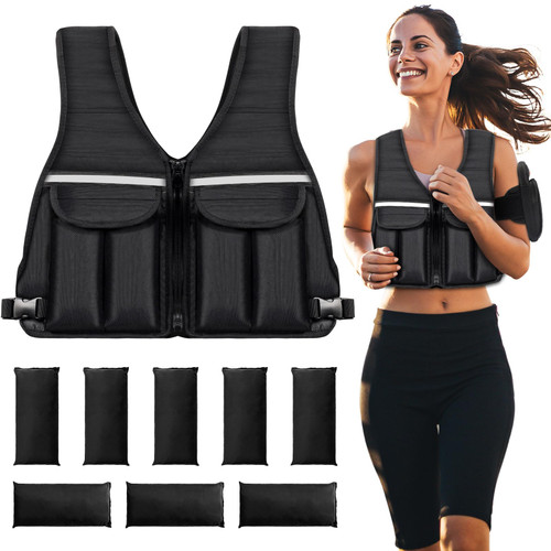 Prodigen Adjustable Weighted Vest 0-10 lbs for Women Men Weighted Vest for Running Walking Cardio and Strength Training with thick Shoulder Pads and Reflective Stripe