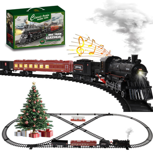 Mantfuty Train Set Train Toys for Kids w/Smokes, Lights & Sound Electric Trains w/Steam Locomotive Train Carriages & Luxury Tracks Model Trains for 3 4 5 6 7 8+