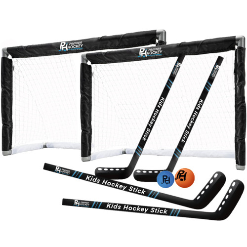 Premier Sports - Kids Hockey Set – (4) Sticks, (2) Mini Goals, (1) Foam & (1) Standard Balls – Complete Beginner Set for Ages 3-9