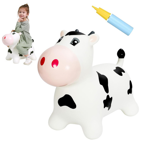 INPANY Bouncy Cow Farm Animal Hopping Toys for 2 Year Old Girl Gifts, Ride on Toddler Bull Hopper, Kids Inflatable Jumping Horse, Outdoor Indoor Rubber Bouncer for 3 4 Yr Boy Birthday