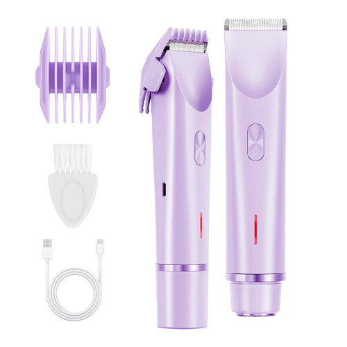 GEREFET Dual Head Bikini Trimmer for Women, IPX7 Waterproof Wet & Dry Use, Electric Bikini Shaver and Epilator 2-in-1 Electric Razors for Women Bikini Underarm Body Leg Arm Face Intimate Areas,Purple