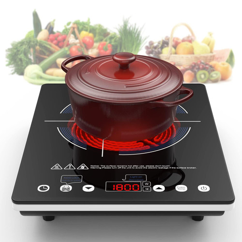 VBGK Electric Cooktop,110V Electric Stove Top,Single Burner LED Touch Control,9 Power Levels, Kids Lock &Timer,Overheat Protection,1800W Portable Induction Cooktop.
