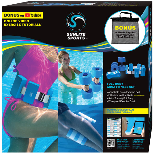 Sunlite Sports Water Workout Combo Set, Aqua Dumbbells and Swim Belt, High Density Water Weights, Aerobics Equipment, Pool Exercise, Aqua Therapy
