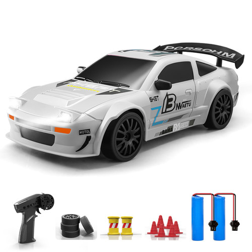 ACAMMZAR RC Drift Car, 1:24 Remote Control Car for Kids, 20KM/H 4WD High Speed RC Cars with LED Lights, Two Batteries, Extra Drifting Tires, Vehicle for Adults Boys Girls, White