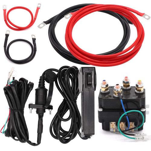 Torkettle 12V 250A Winch Solenoid Relay Contactor with Hand Corded Controller Control Kit and 4pcs Pre-Wires with lugs for ATV UTV 2000-5000lbs Winch