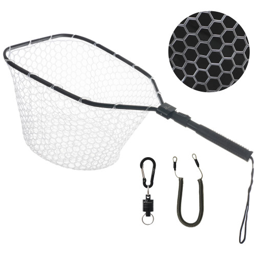 GOODCAT Fly Fishing Net, Bass Trout Landing Net, Folding Fishing Nets Fresh Water, Safe Fish Catching or Releasing, Fly Fishing net Magnetic Release (A:Square-Extend Length:24.6")