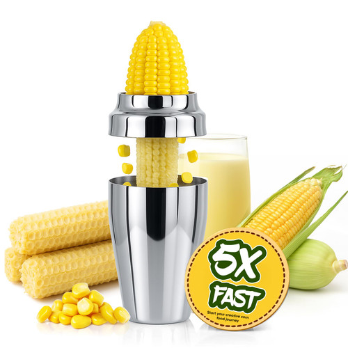 YYP Corn Cutter Peeler, Corn Cob Stripper with Cup [No Splatters or Mess], 304 Stainless Steel Corn on the Cob Remover Kitchen Tool, Corn Kernel Shucker Separator Slicer with Serrated Sharp Blade